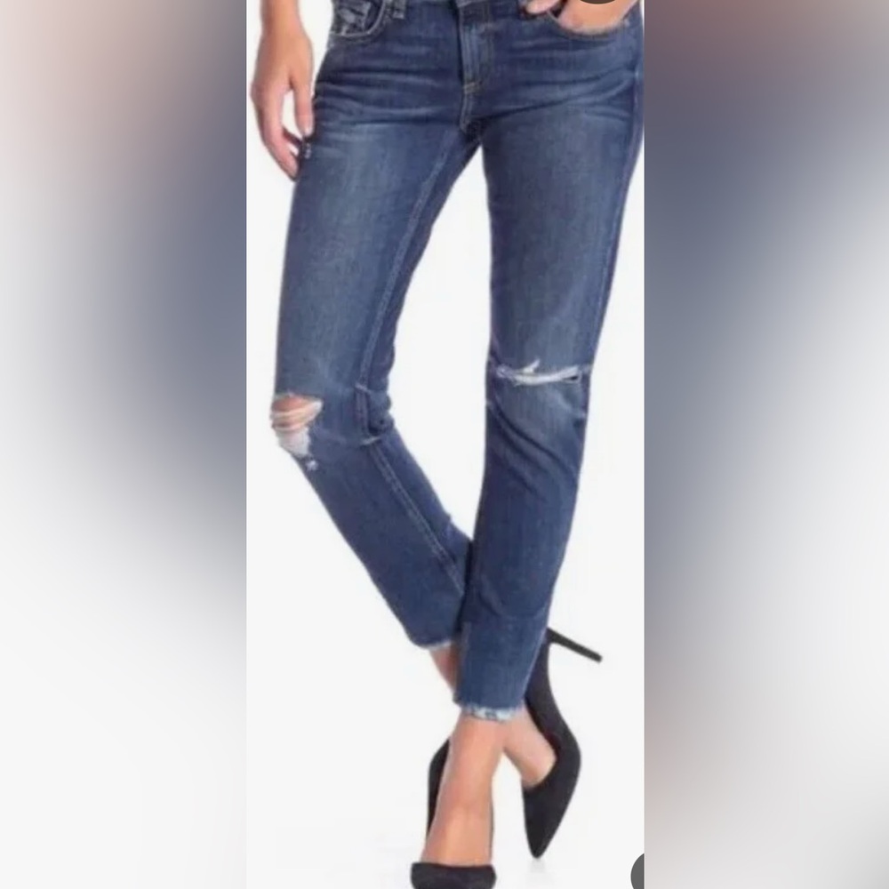 Rag & Bone DRE Capri Medium Wash Distressed Raw Hem Skinny Jeans Size 27